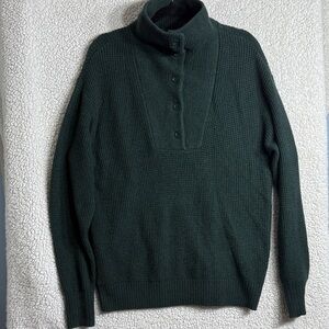 Aerie Cozy Up Waffle 1/4 Button Sweater Pullover Green XS - Oversized Cozy
